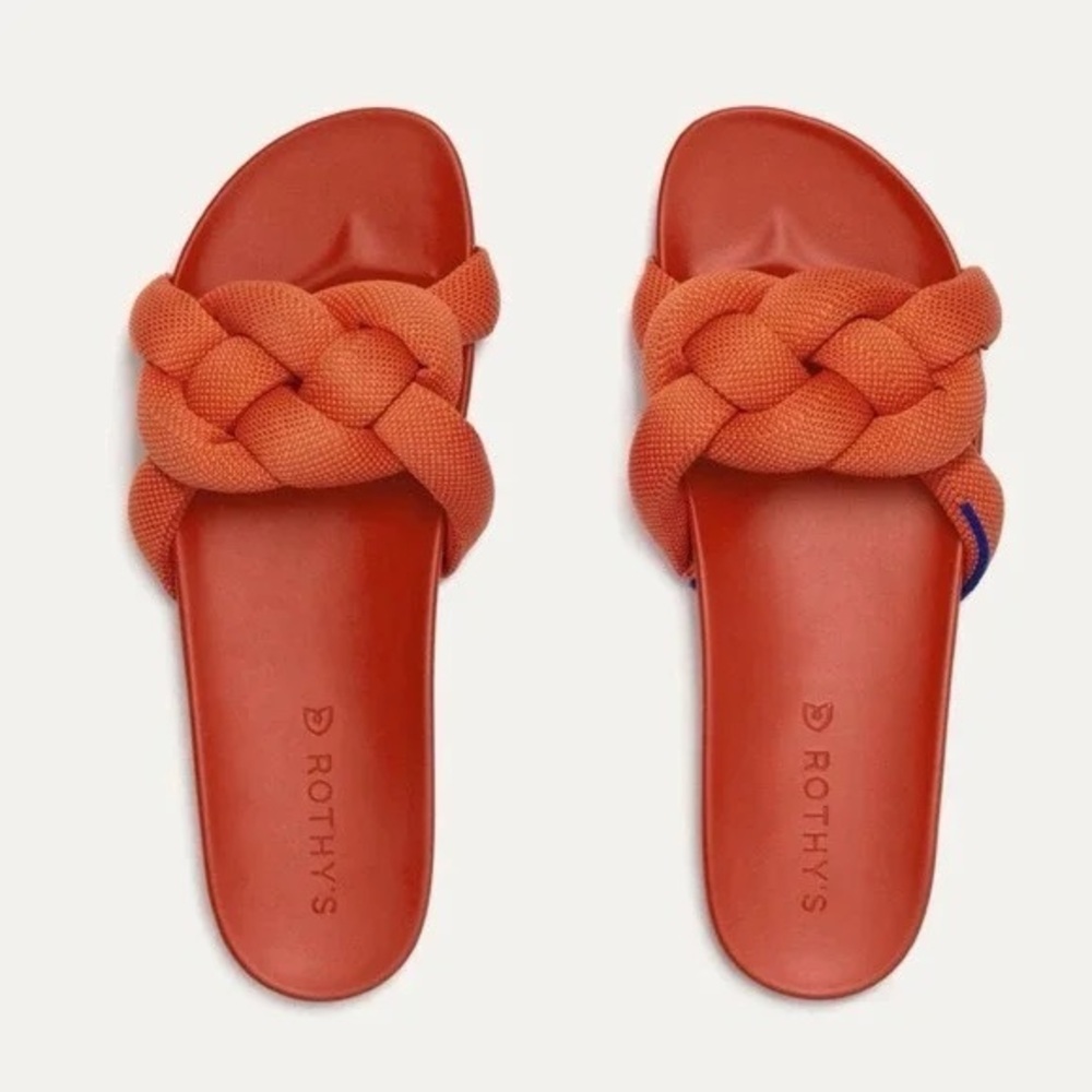 Rothy's Braided Strap Slide Sandals in Coral Orange - Picture 9 of 9